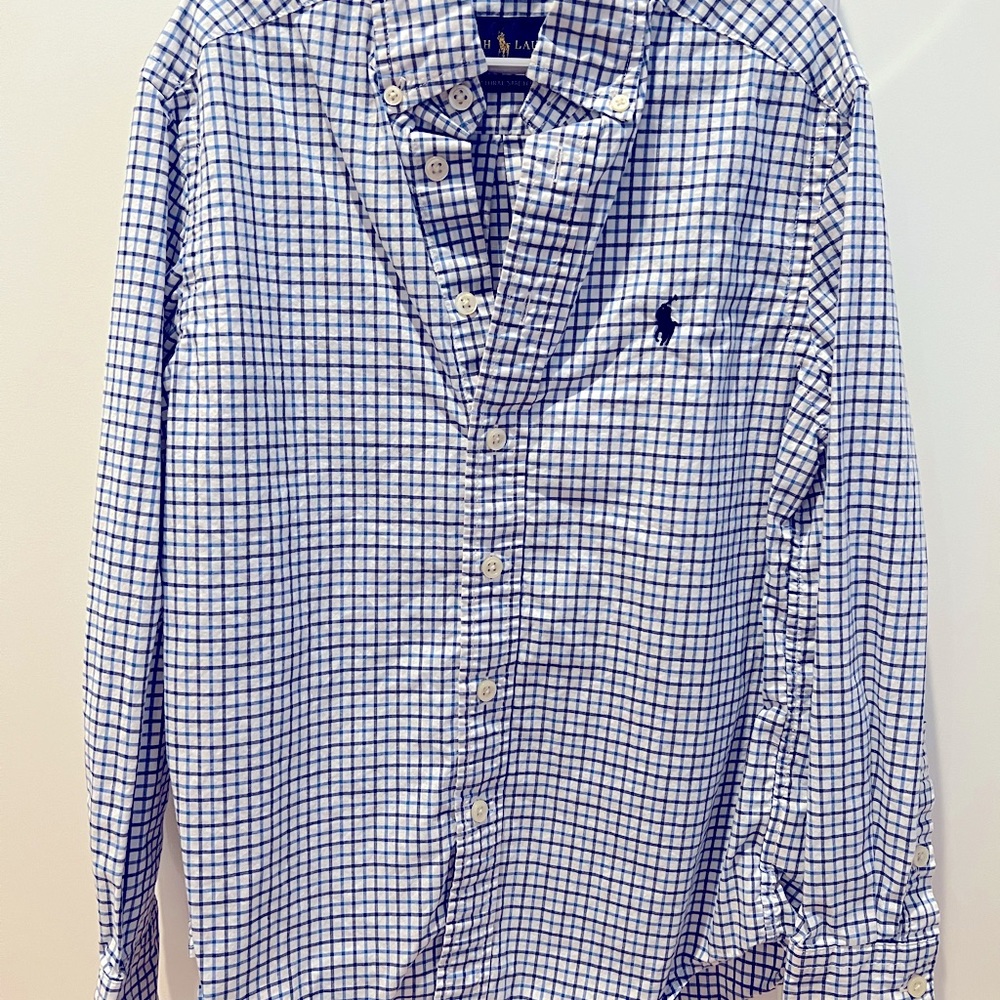 Boys Ralph Lauren Polo Blue White Check Button Down S 8